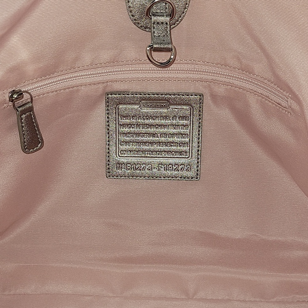 Coach Canvas Tote with Pink Stripe and Seashell Motif Tote Shoulder Bag F19273 - Picture 15 of 16